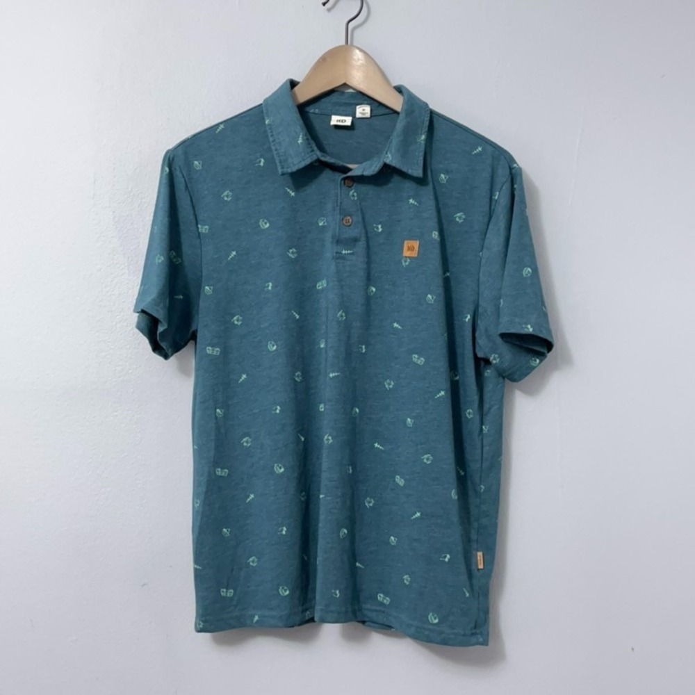 Tentree Astir Polo Shirt Men Medium Teal Blue Short Sleeve